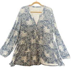 Belk Wonderly Julianna Long Sleeve Button Down Tunic Sz 3X Blue White Women’s